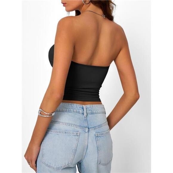 Womens Strapless Tube Tops Basic Backless Sleeveless Bandeau Going Out Crop Top - Picture 5 of 7
